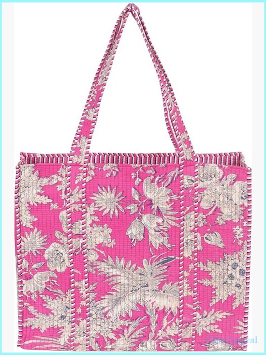 Handbags - Lightweight Cotton Shoulder Tote Bag 15x18x5.5" Foldable Travel Beach Grocery